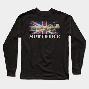 Supermarine Spitfire Fighter Plane Aircraft RAF Plane Union Jack Aeroplane Long Sleeve T-Shirt